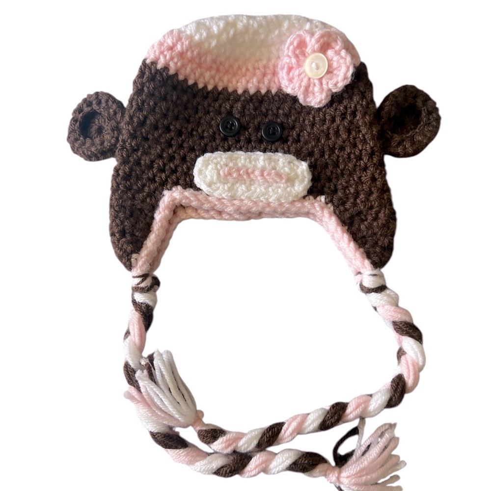 Sock monkey handmade crochet hat baby/toddler